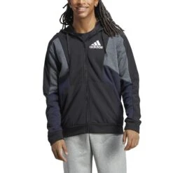 Sweatshirt Mit Full-Zip-Kapuze Adidas Essentials Colorblock -MACRON Verkaufsgeschäft adidas hy5936 4 apparel on model front view white