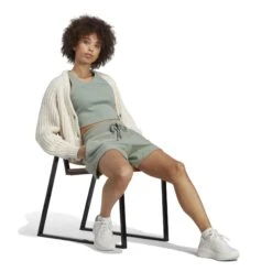 Shorts Für Frauen Adidas Lounge Terry Loop -MACRON Verkaufsgeschäft adidas hz1602 6 apparel on model walking view white