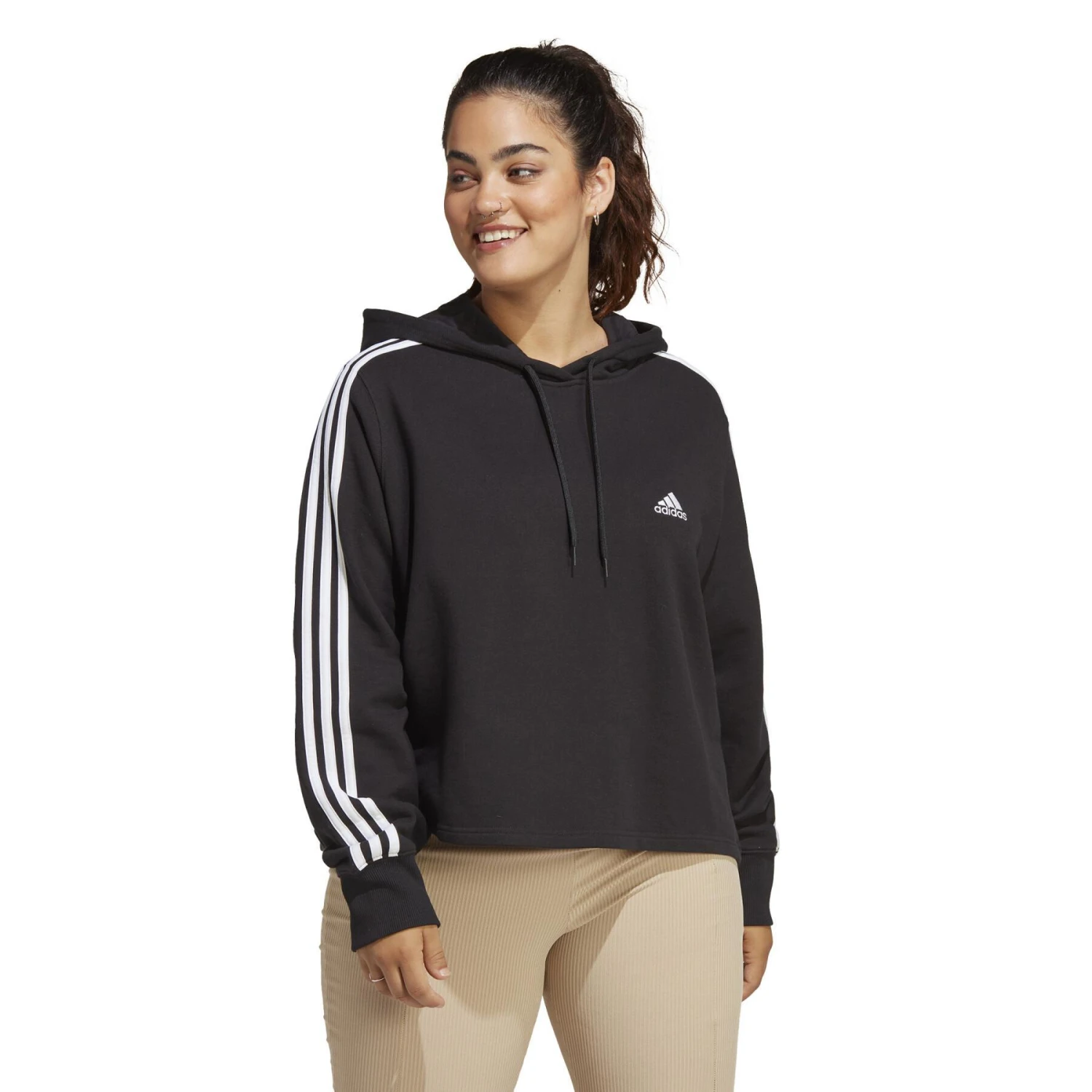 Cropped Kapuzenpullover Frau Adidas 3-Stripes Essentials French Terry (GT) 3 Cropped Kapuzenpullover Frau Adidas 3-Stripes Essentials French Terry (GT) – Bild 3