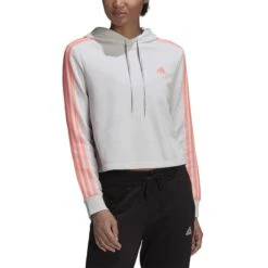 Kapuzen-Sweatshirt, Damen Adidas Essentials -MACRON Verkaufsgeschäft hc9132 4 apparel on model front view white